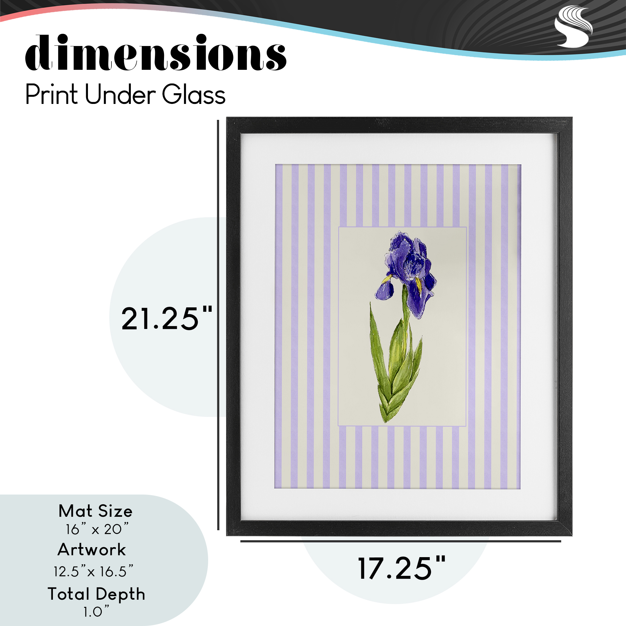 Purple Stripe Iris Black Framed Print Under Glass, design by Lisa Wehmeyer