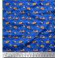 thumbnail image 1 of Soimoi Blue Japan Crepe Satin Fabric Leaves & Orange Fruits Printed Craft Fabric by the Yard 42 Inch Wide, 1 of 3