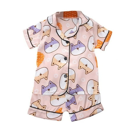 

Promotion!Boys Silk Santin Pajamas for Children Kawaii Print Girls Sleepwear Pijama Nightwear Pyjamas Set Kids Loungewear for 1-6 Years