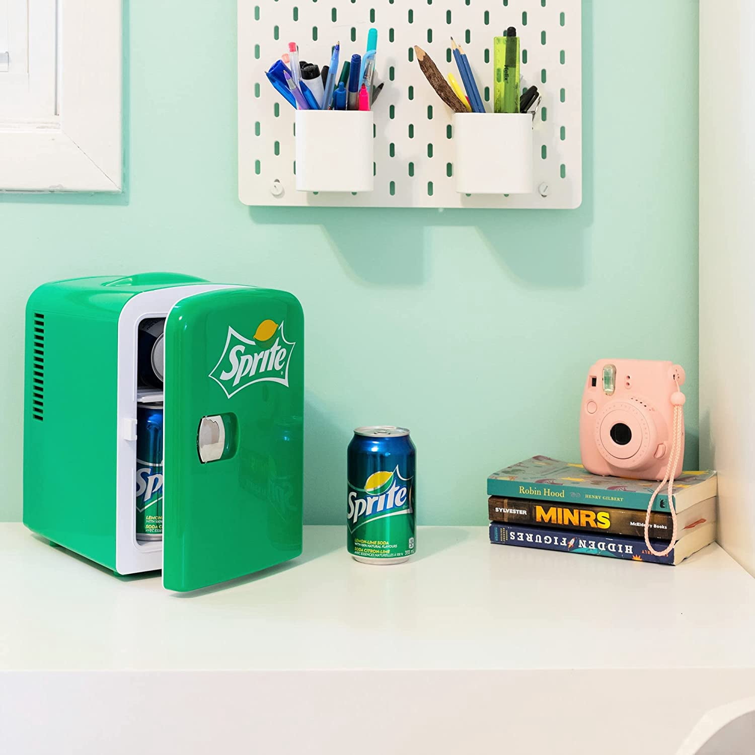 Fridge - 6 Can Refrigerator for Bedroom Office, Portable Table Top Beverage Cooler, 12V 110V Refrigerador For Drinks, Soda, Wines, Use In Car, Dorm, Outdoor,
