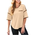 thumbnail image 2 of Plebaso Womens Casual T-Shirts Short Sleeve Crew Neck Loose T Shirts Summer Basic Tees Tops with Pockets, 2 of 7