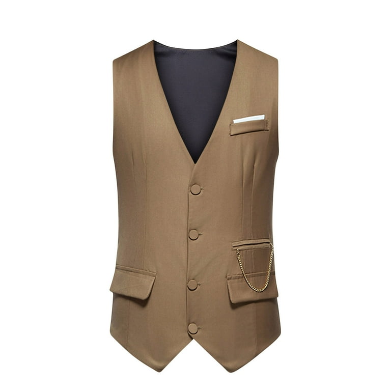 Mens Dress Suit Vests Button-Down V Neck Sleeveless Business Work