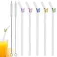 thumbnail image 2 of Relax love Pajita de Vidrio 5 Pzas Reutilizable para Beber Straws con Cepillo de Limpieza Lindo Mariposa Cereza Hongo Straws Batido Resistente Al Calor Straws para Batidos Té Jugo Batidos, Mariposa, 2 of 9