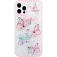 thumbnail image 7 of Compatible with iPhone 15 Pro Butterfly Case Cute Bling Glitter Stars Transparent Clear Design Girly Women Girls Soft TPU Lens Protection Luxury Shockproof Shockproof Cover, Pink, 7 of 7