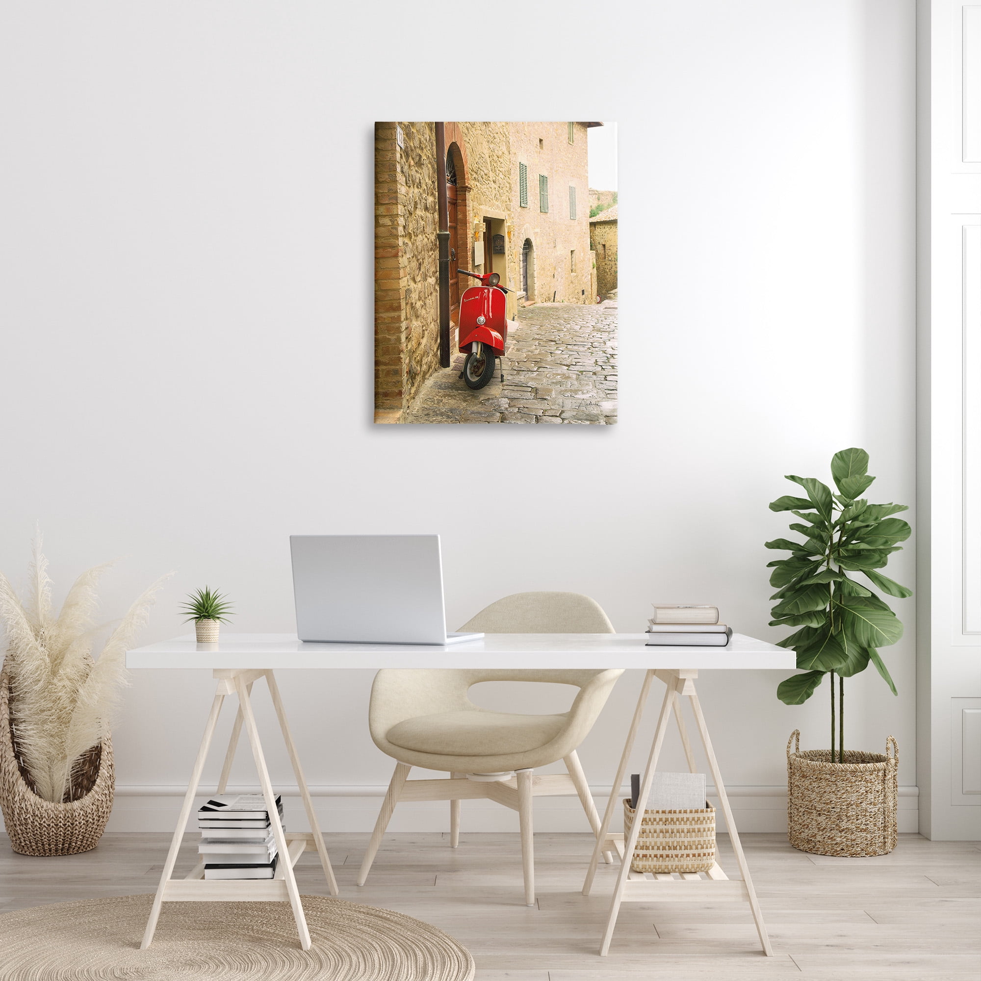 Stupell Industries Red Moped in City Transportation Photography Gallery Wrapped Canvas Art Print Wall Art, 30 x 40