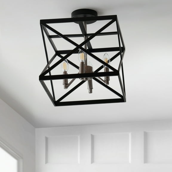 SAFAVIEH Matias 4-Light Solid Geometric Flush Mount, Black