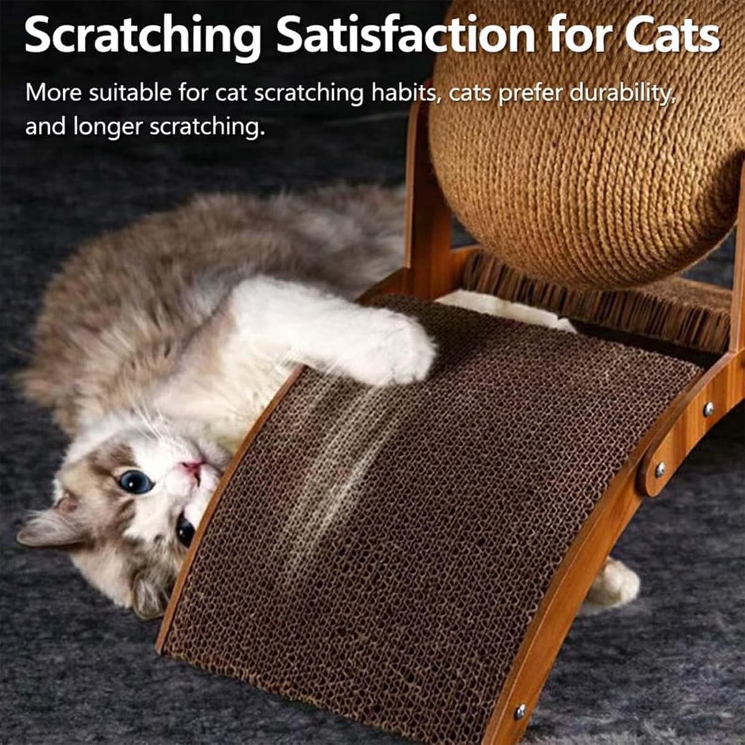 Wobble Ball Cat Scratcher, Rotating Natural Sisal Ball Wood cat scratching ball on stand , 2-in-1 Interactive Cat Scratching Post with Arch Bridge for Indoor Cats, Durable Furniture & Rug Protecto -S
