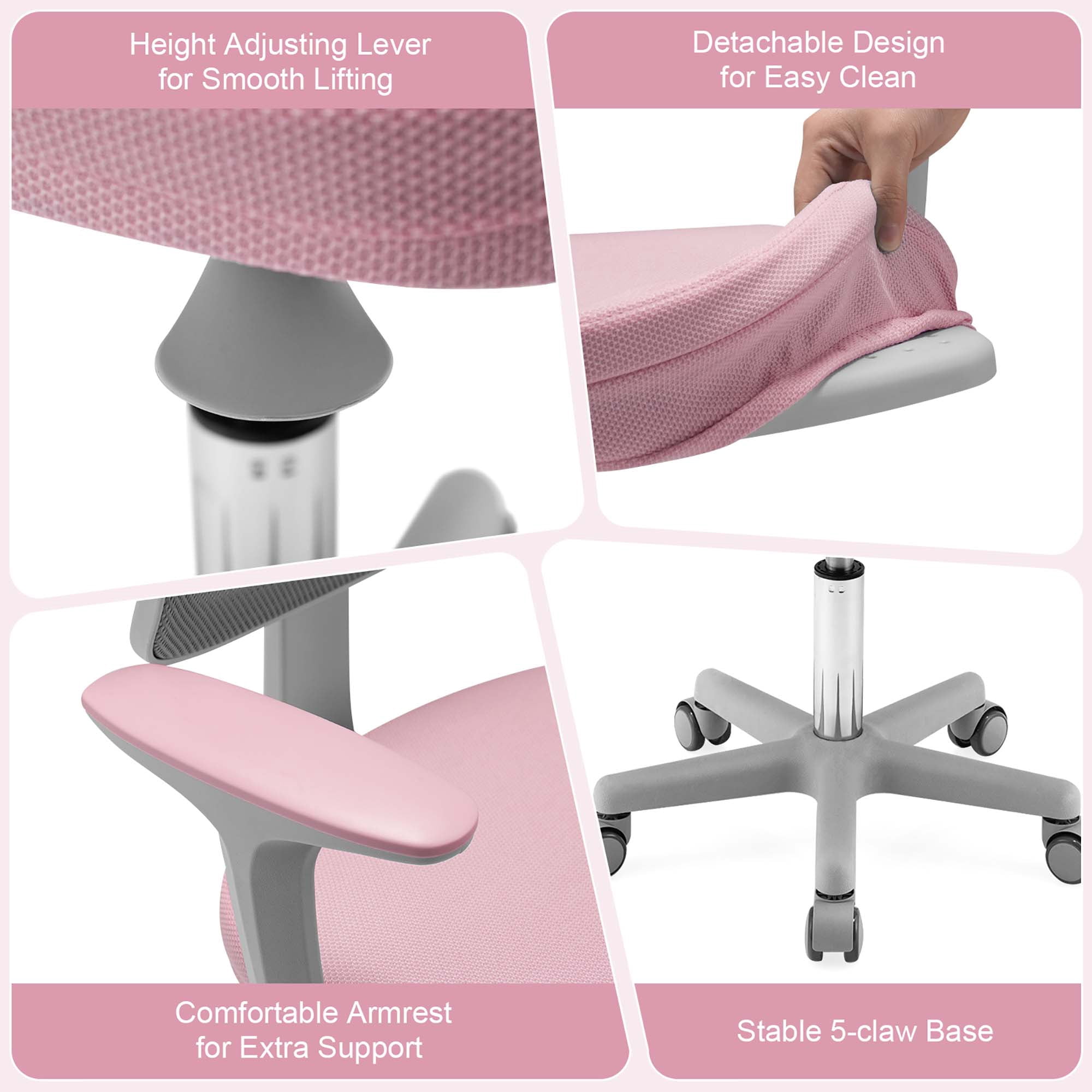 Costway Auto Lock Kids Mesh Chair with Armrests Height Adjustable 360-Degree SwivelPink
