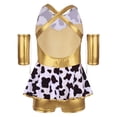thumbnail image 2 of inhzoy Kids Girls Western Cowgirl Outfits Tassel Metallic Gloss Bodysuit with Arm Sleeve for Stage Gold 8, 2 of 4