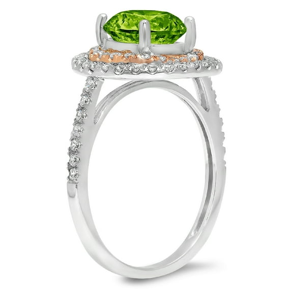 2.6 ct Round Cut Natural Peridot Halo Engagement Ring for Women in 18K White/Rose Gold
