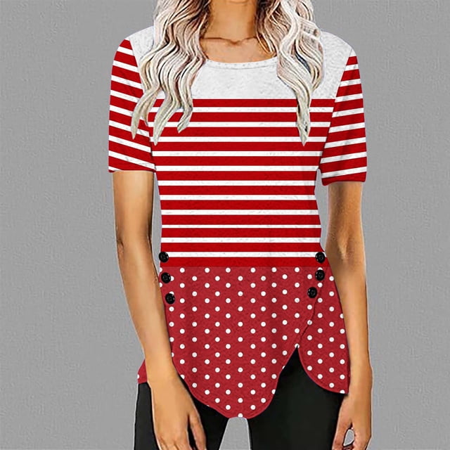 Liquidation d'Économies! BEFOKA T-Shirt pour Femmes Grande Taille, Hauts Blouse d'Été Décontractés pour Femmes, Blouse Décontractée Décontractée pour Femmes à Boutons Imprimée à Manches Courtes Blouse/chemise à Manches Courtes à Col Rond