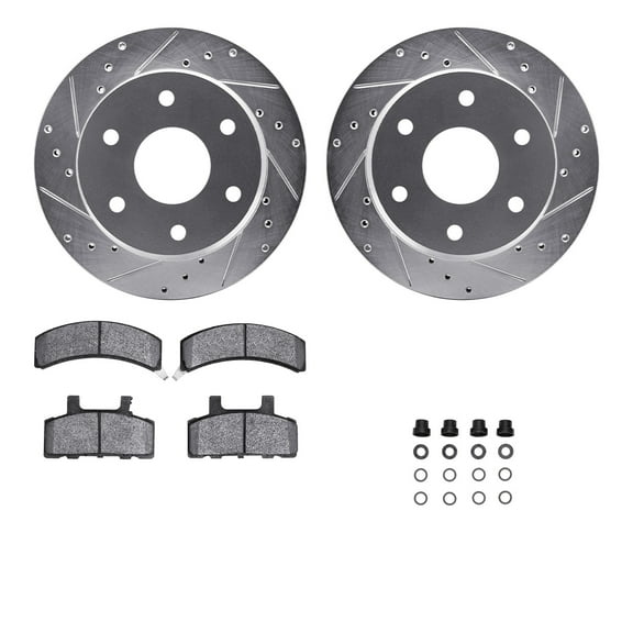 Dynamic Friction Company Front Brake Rotors-Drilled and Slotted-Silver with 5000 Advanced Brake Pads includes Hardware 7512-48017