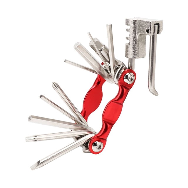 Unatoiry Clé de Réparation pour Vélos, Clé Pliable pour Vélo, Tournevis d'Entretien Extérieur, Casse-Chaîne, Ensemble d'Outils Multifonctions, Rouge