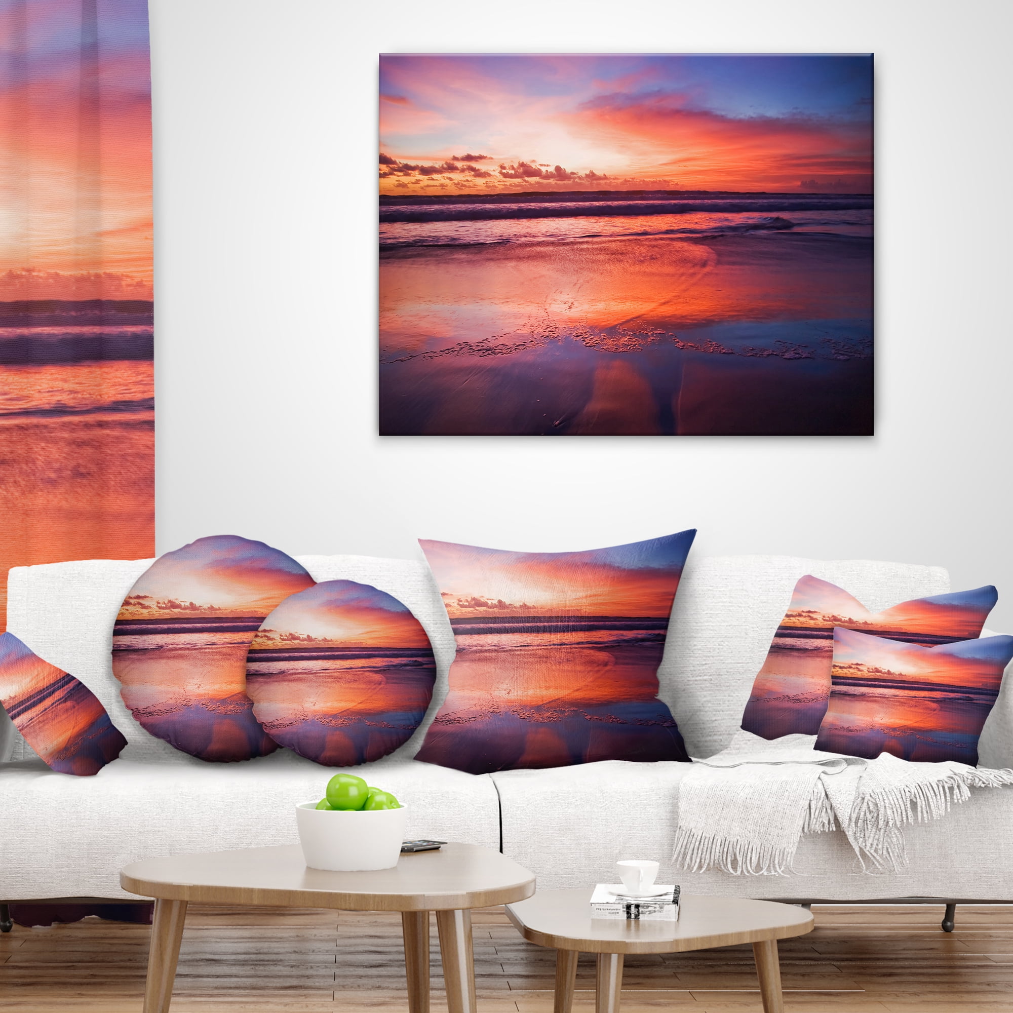 Designart Colorful Tropical Beach with Clouds - Seascape Throw Pillow - 16x16