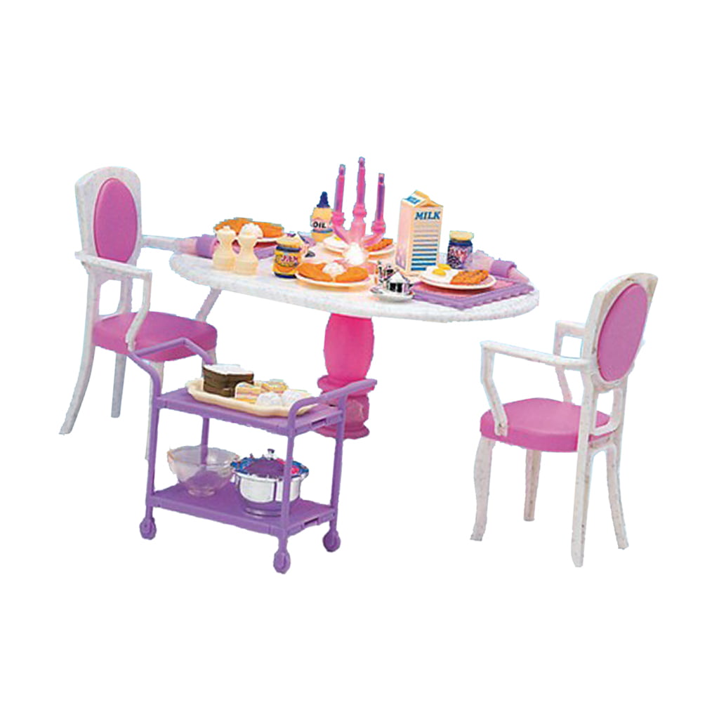 Dollhouse Furniture Dining Table Chair Birthday Cake Set for 1/6 Doll 