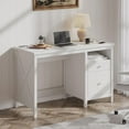 thumbnail image 5 of 47" Farmhouse Executive Desk with 2 Drawers, Home Office Desk with Charging Station and Open Shelf, Morden Writing Table for Study and Bedroom, White, 5 of 6
