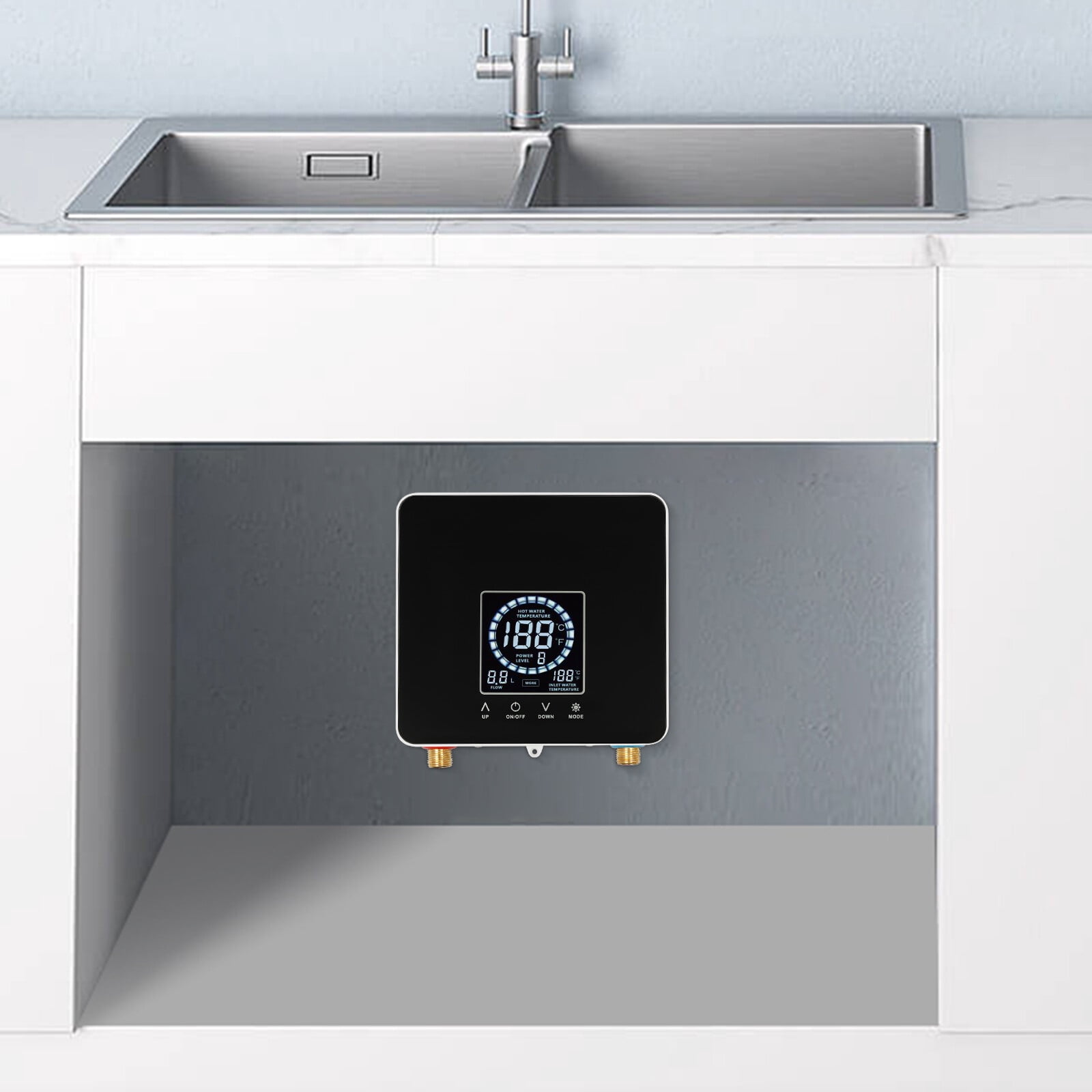 5500W 110V Wall Mounted Rectangular Tankless Hot Water Instant Heater Electric Shower Kitchen Boiler Bath