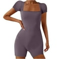 thumbnail image 1 of AherBiu Yoga Bodysuits for Women Square Neck Short Sleeve Slim Stretchy Workout Short Jumpsuits Rompers, 1 of 5