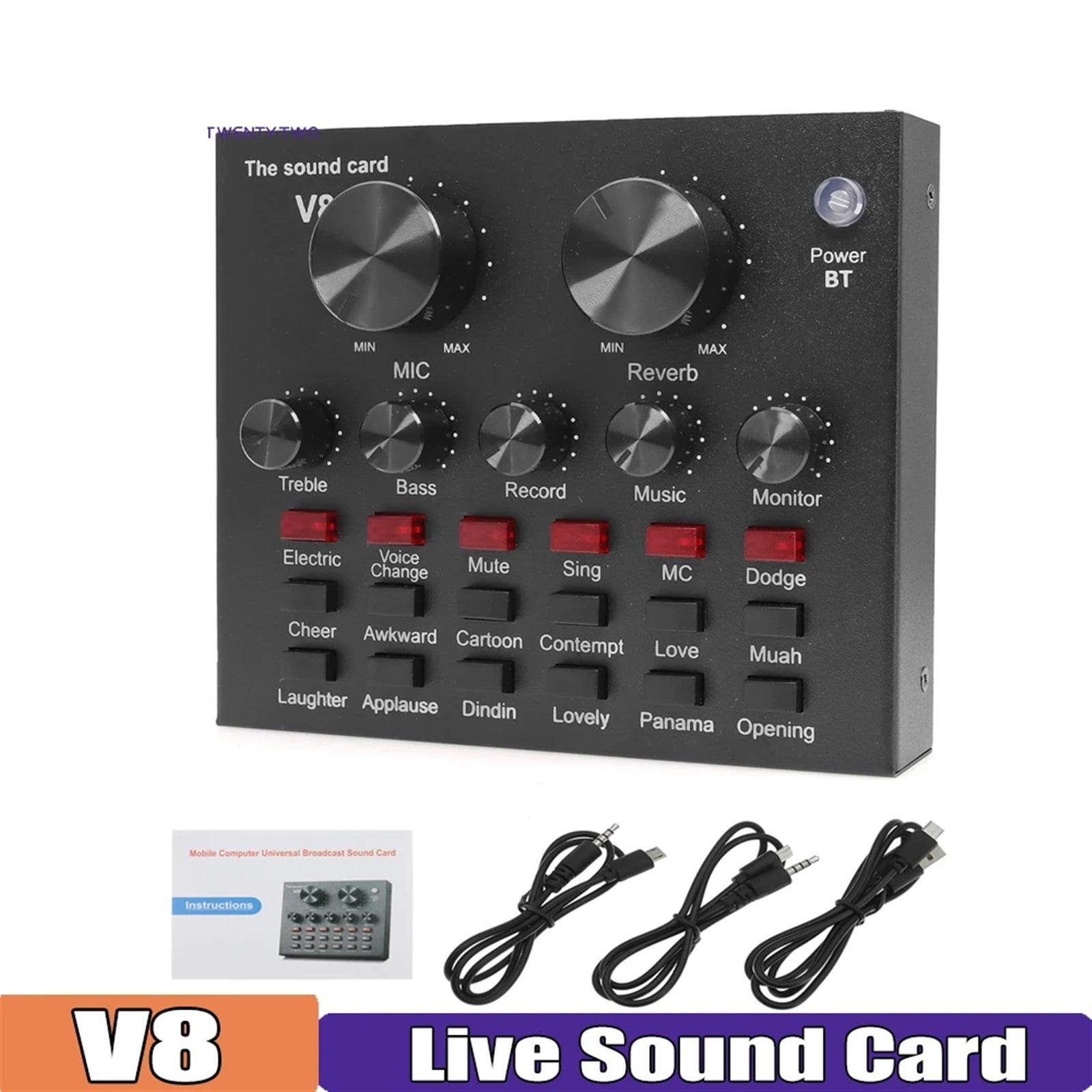HD Au-dio Mixer V8 USB External Sound Card Headset Microphone Personal Live Broadcast Webcast for Mobile Phone Computer PC Dj ,Precision Control and Adjustment