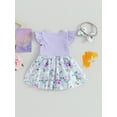 thumbnail image 4 of Bslissey Baby Girls Summer Sweet Romper Dress 3M 6M 12M 18M Floral Print Skirt Hem Ruffles Ribbed Bodysuit with Cute Headband Newborn Infant Cute A-line Dress, 4 of 9