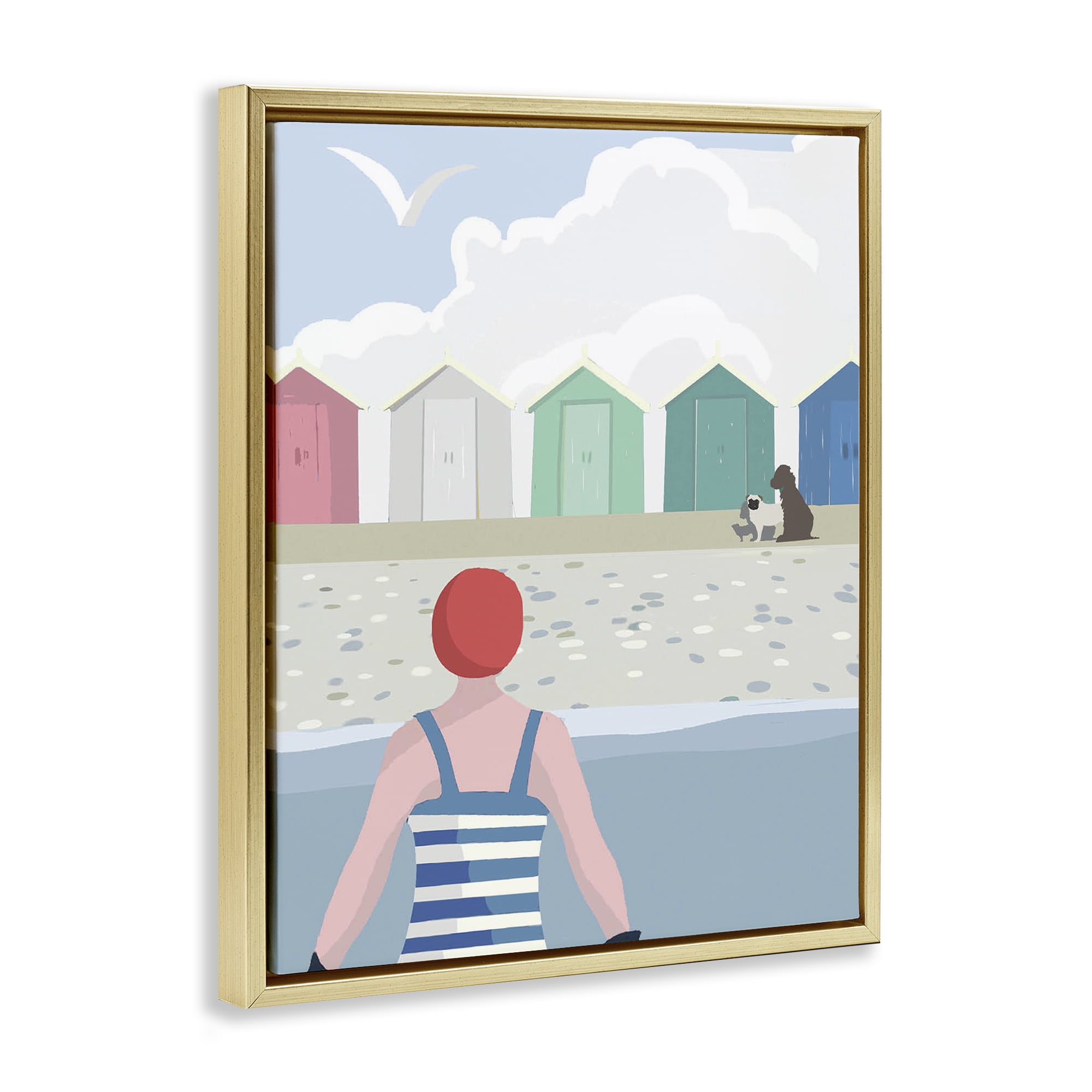 Stupell Industries Beach Huts View Nautical & Beach Painting Gold Floater Framed Canvas Art Print Wall Art, 25 x 31