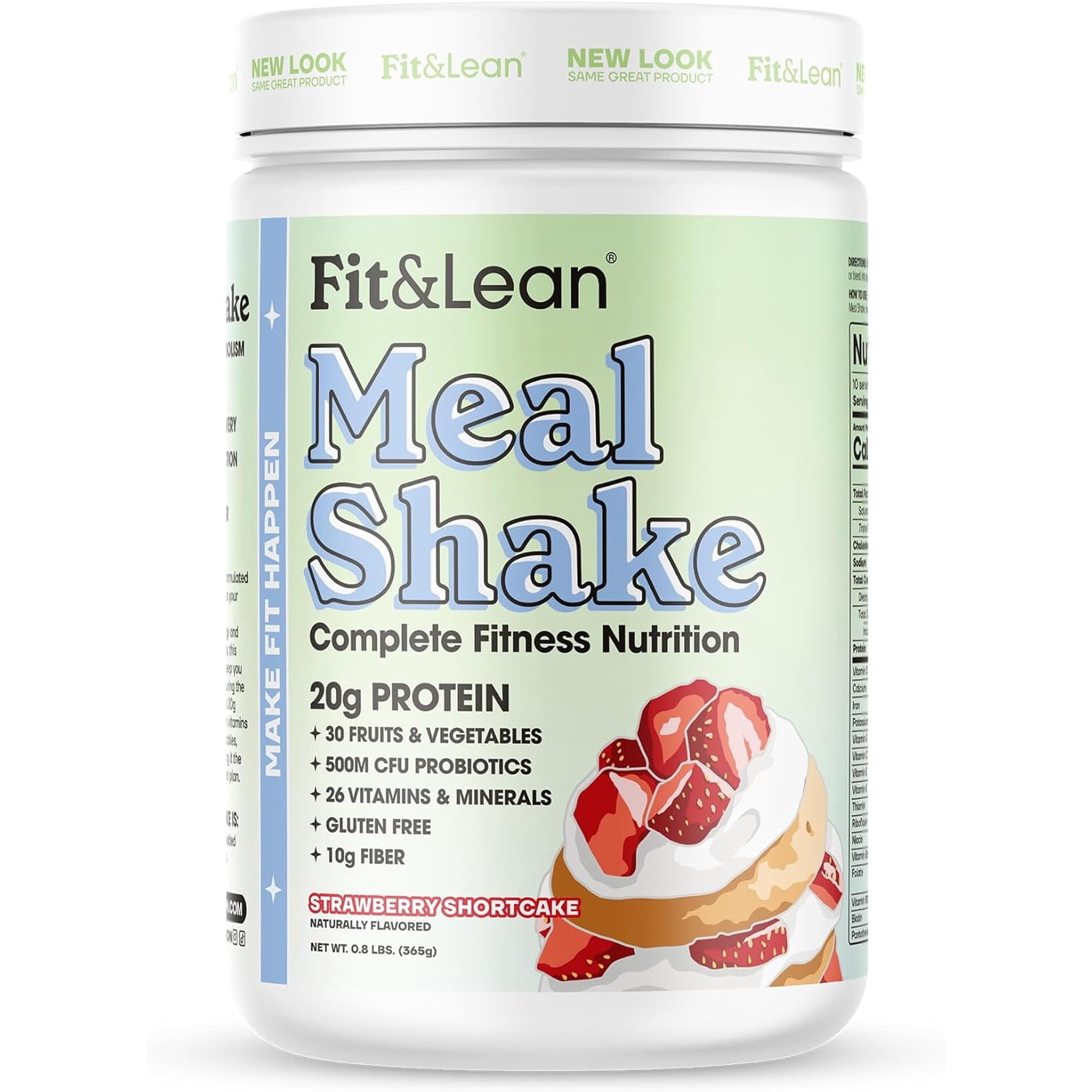 Fit & Lean Meal Shake, Fat Burning Meal Replacement, 20g Protein, 11g Fiber, Probiotics, Metabolism Support, Strawberry Shortcake, 10 Servings