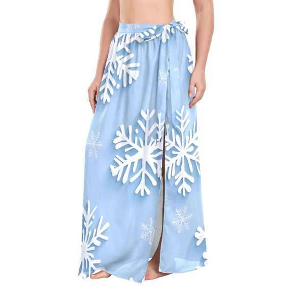 FORMRS Womens Long Sarong Beach Wrap Semi-Sheer Bikini Skirt Bathing Swimsuit Cover Up, Blue Snowflake