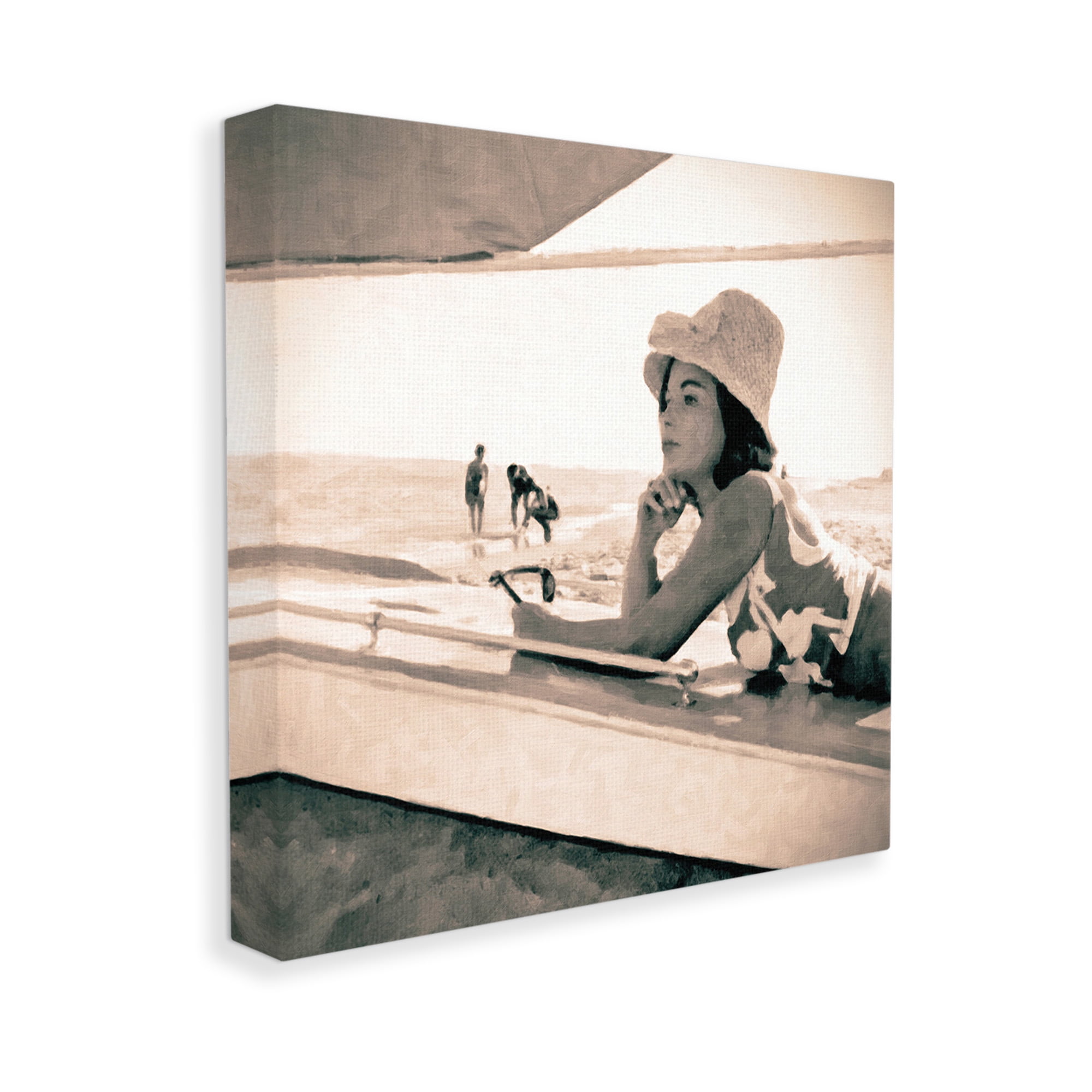 Stupell Industries Vintage Woman Sunbathing Landscape Painting Gallery Wrapped Canvas Art Print Wall Art, 36 x 36