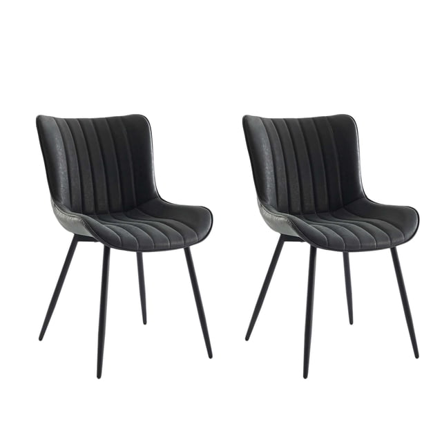 Yeshouse Juego de 2 sillas de comedor tapizadas, de cuero con patas de metal y asiento de esponja de alta densidad, diseño moderno de mediados de siglo para comedor y sala de estar
