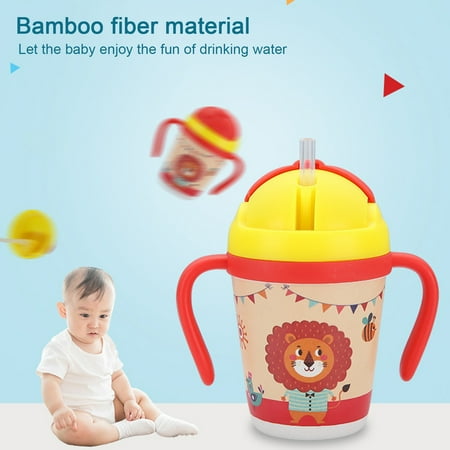 

Hesroicy 300ml Water Bottle with Slide Cover Cartoon Design Bamboo Fiber Kids Straw Feeding Bottle for Outdoor