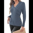 thumbnail image 3 of Suéteres de Larga con Cuello en V para Mujer, Suéteres Cruzados y Fruncidos, Blusas de Otoño Azul Marino XL, 3 of 8