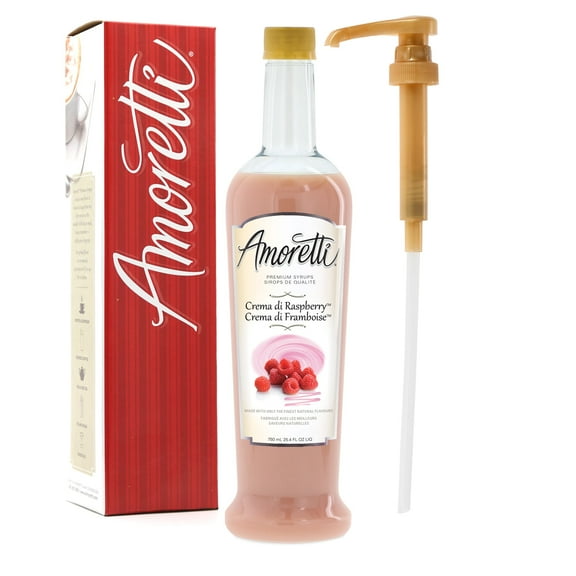 Amoretti - Crema Di Raspberryâ„¢ Syrup, 94 Servings Per Bottle (750 ml), with Pump for Flavoring Coffees, Cocktails, and other Beverages, Gluten Free, GMO/GEO Free, Preservative Free