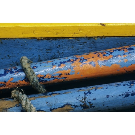 Rustic Boat Parts Detail Of Wooden Structure And Colorful Peeling Paint Canvas Art - Larry Dale Gordon Design Pics (34 x 22)