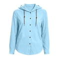 thumbnail image 4 of Lmueinov Long Sleeve Shirts for Women 100% Cotton Button Down Drawstring Hooded Shirts Solid Casual Lightweight Going Out Tops for Summer Fall Travel, 4 of 6