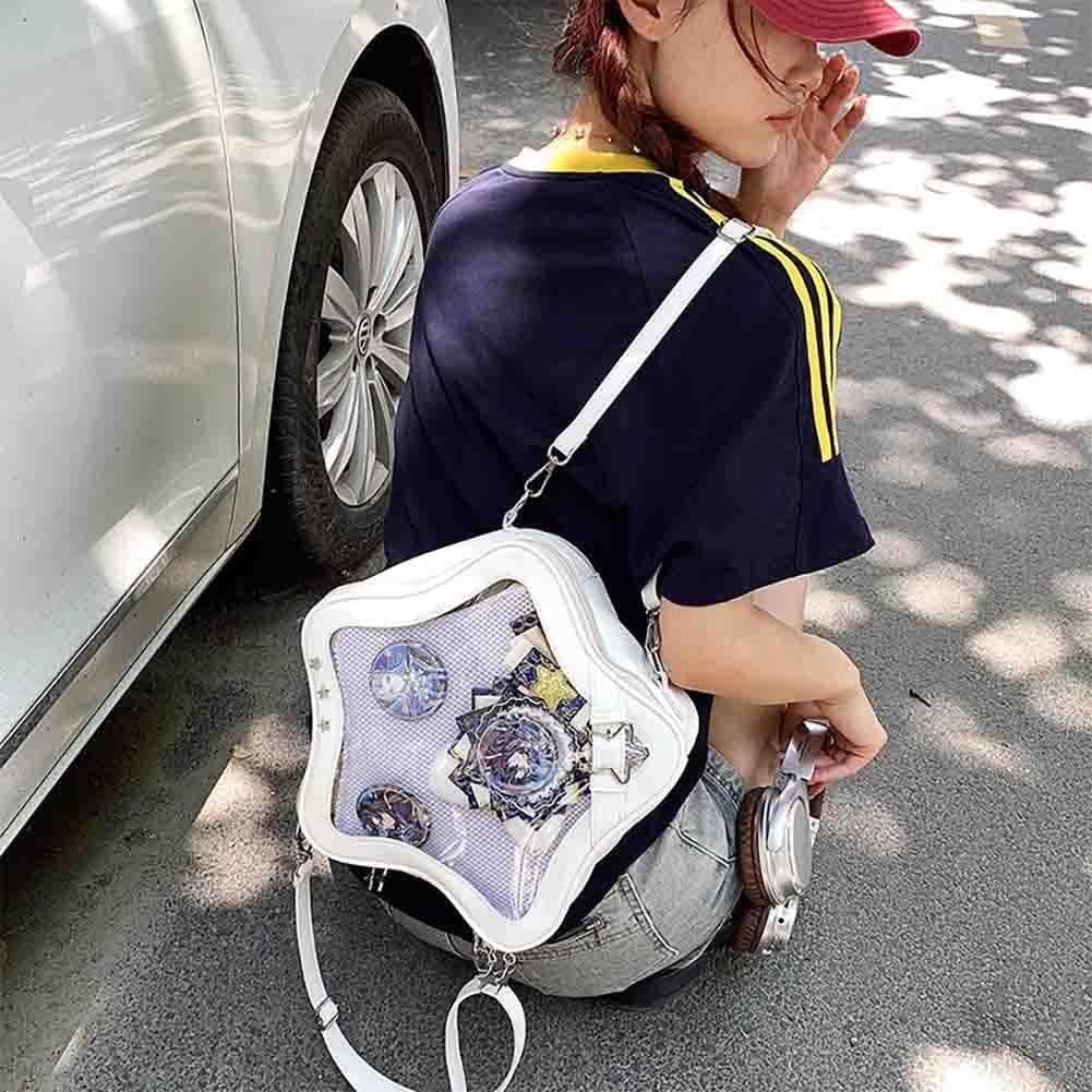 Baguery Ita Bag Star Shaped Purse - PU Leather Cute Clear Crossbody Bag, Kawaii Pin Display Shoulder Bag (Bare Bag)​