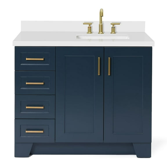 Ariel Taylor 43 In. Right Offset Rectangle Sink Vanity With White Quartz Countertop In Midnight Blue