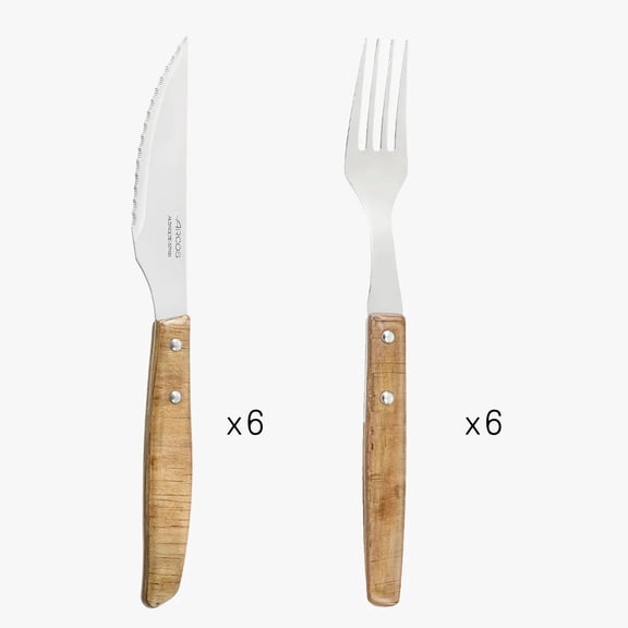 Forest 12-Piece Steak Knife and Fork Set with Compressed Poplar Wood Handles