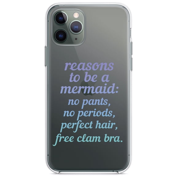 DistinctInk Clear Shockproof Hybrid Case for iPhone 13 Pro MAX (6.7" Screen) - TPU Bumper Acrylic Back Tempered Glass Screen Protector - Reasons to be a Mermaid No Pants No Periods
