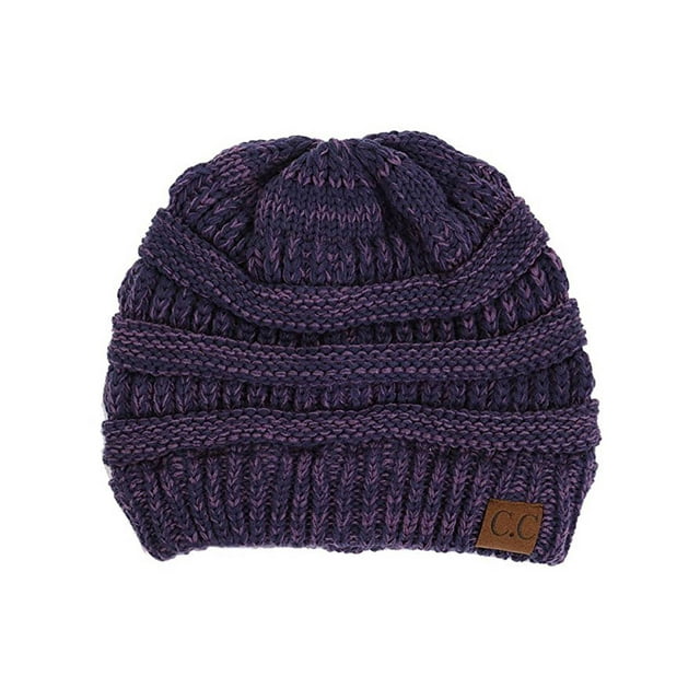 Gravity Threads Bonnet Doux en Tricot Marbré Bicolore, Violet Marine