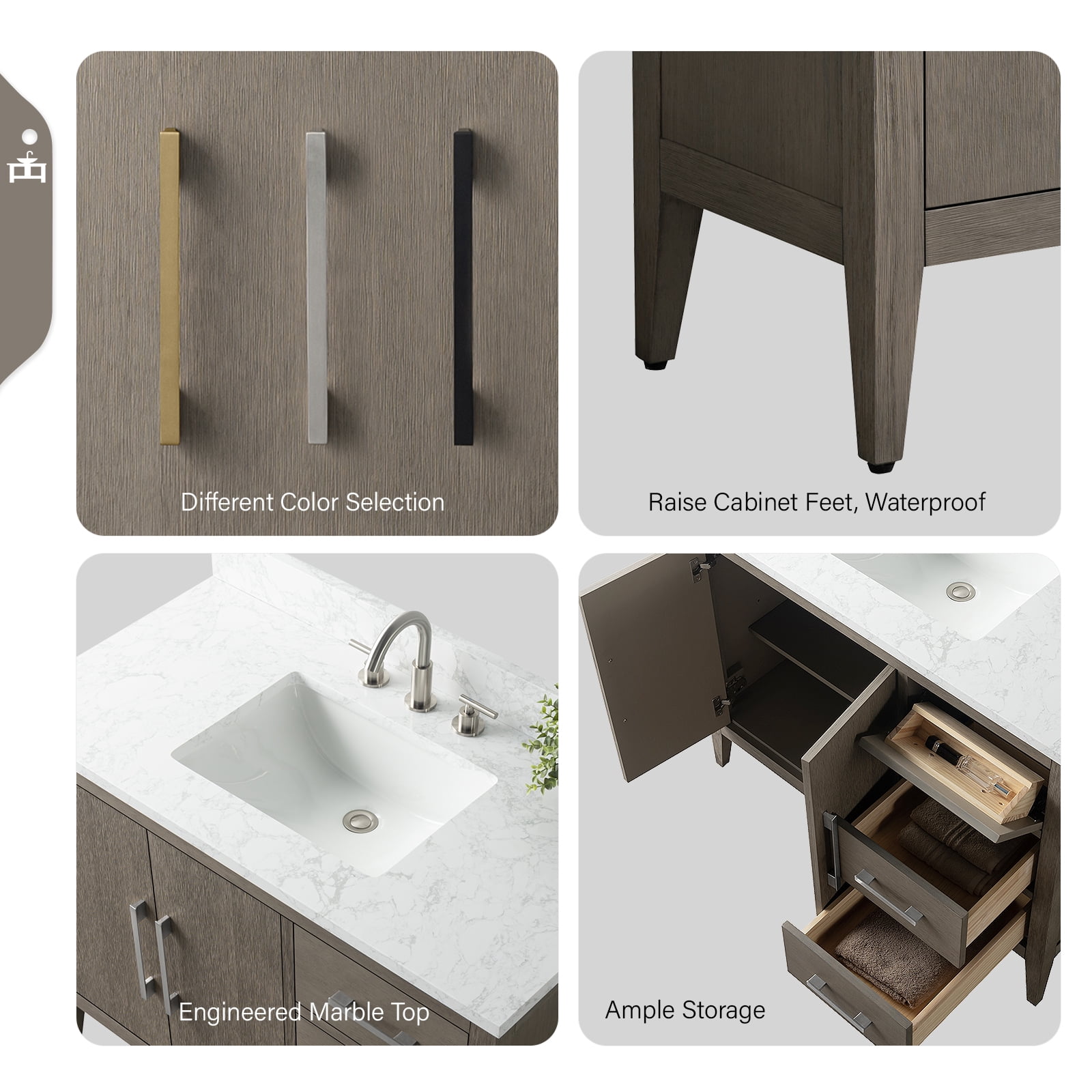 Vanity Art 42” Single Sink Bathroom Vanity Cabinet with Ceramic Countertop
