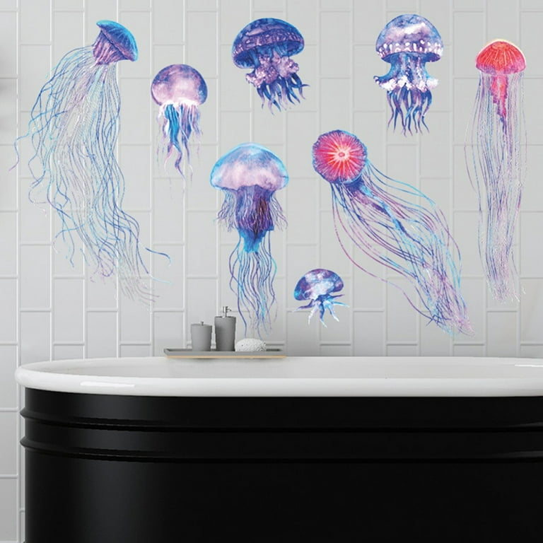 2Packs Jellyfish Wall Stickers,Ocean Underwater Fish Wall Decals for Girls  Bedroom Nursery Living Room Kids Room Under the Sea World Wall Decor(9.5 x  27.6) 