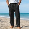 thumbnail image 2 of PIMSSY Men Casual Summer Pants With Stretch Drawstring Waist Multiple Pockets Lightweight Linen Beach Trousers For Outdoor Travel Male Holiday Solid Color Slacks, 2 of 4
