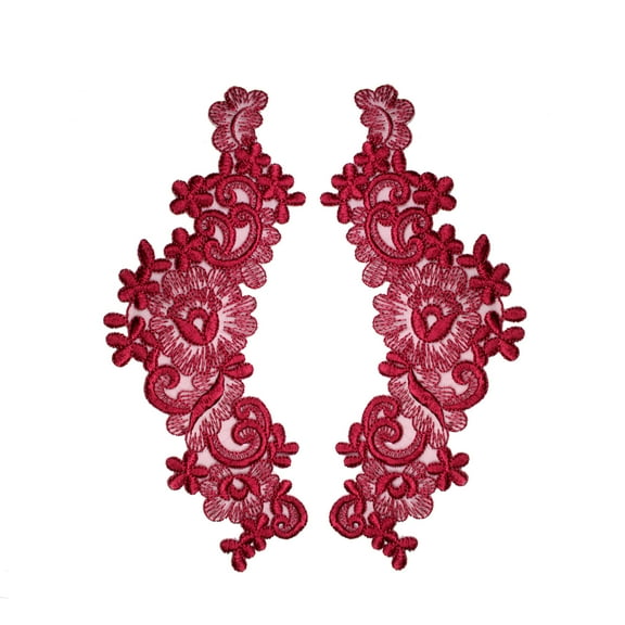 Altotux 10"x3" Corded Embroidered Motif Applique Home Decor Crafts by Pair (Burgundy)