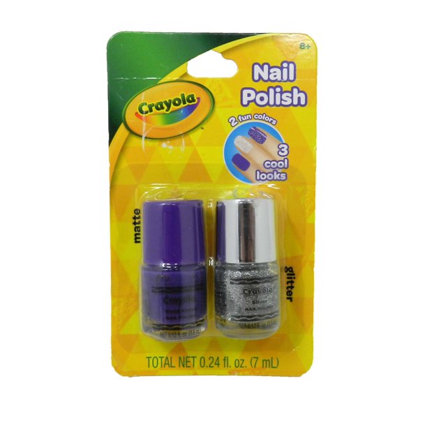 Crayola Nail Polish Purple Matte and Glittery Silver Duo Set