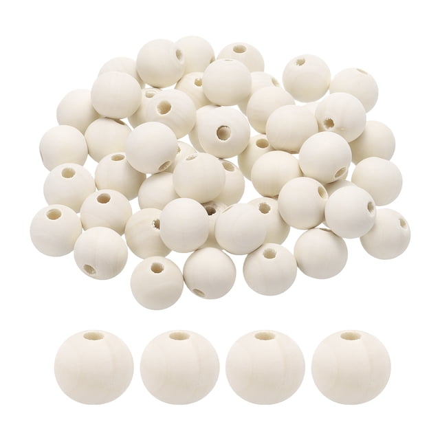 Uxcell 50 piezas de cuentas de madera de 20 mm, cuentas redondas sueltas con agujero grande de 4.5 mm para joyería, collares y pulseras.