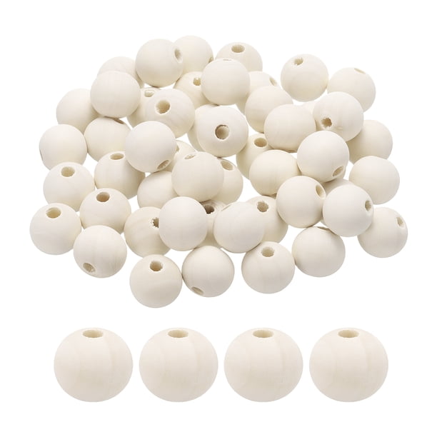Uxcell 50 piezas de cuentas de madera de 20 mm, cuentas redondas sueltas con agujero grande de 4.5 mm para joyería, collares y pulseras.
