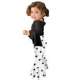 thumbnail image 3 of Wuxian Kids Outfits Solid Color Flare Sleeve Off-Shoulder Long Sleeve T Shirt Tops Polka Dot Leopard Printed Flared Pants Headbands Sweat Set For Toddler,Black,2-3 Years, 3 of 8