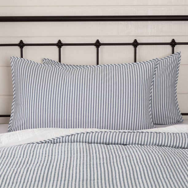 Denim Blue Farmhouse Bedding Miller Farm Ticking Stripe Cotton Striped King Sham
