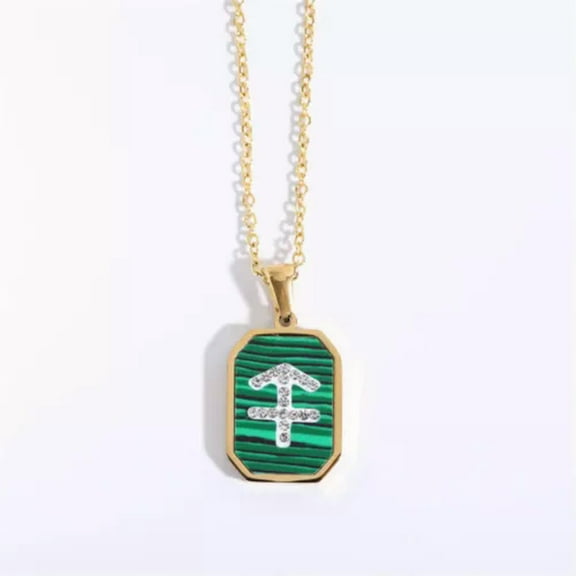 K-KED Stainless Steel Malachite Constellation Horoscope Zodiac Sign Pendant Necklace-Sagittarius