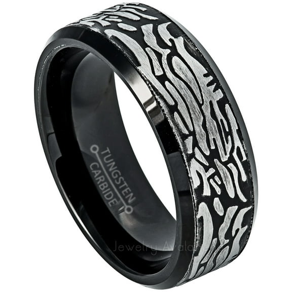 2-Tone Tungsten Wedding Band - Black IP Beveled Edge Comfort Fit Tungsten Carbide Ring JATN623Ns8.5
